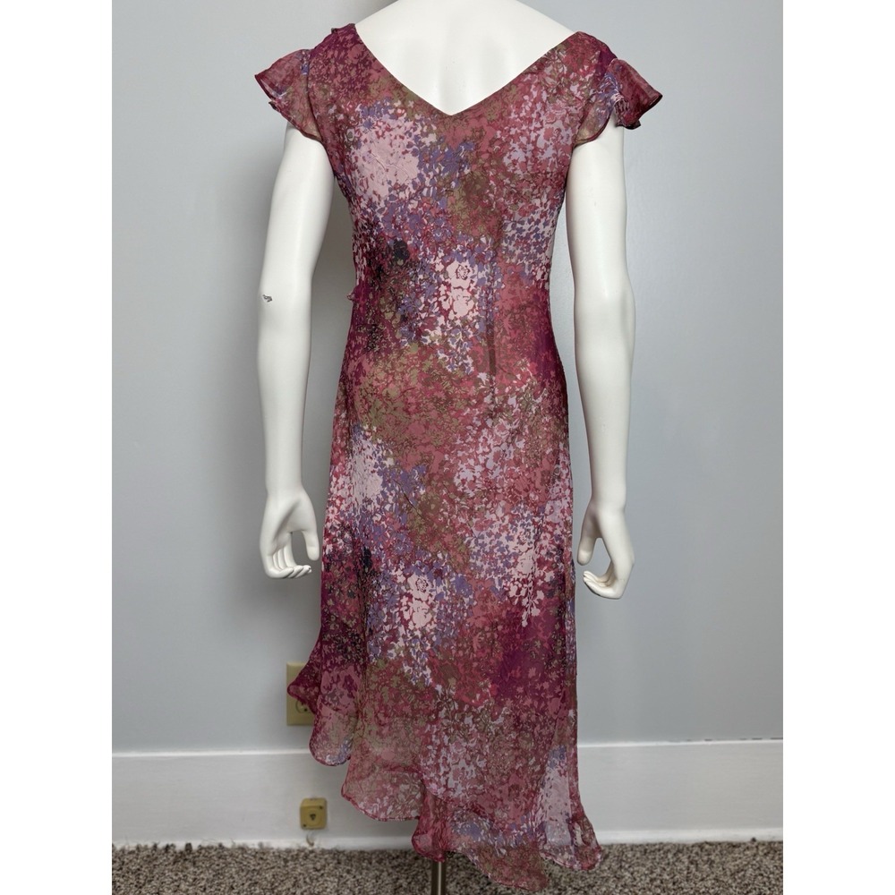 Y2K Dress 7/8 Pink Floral Chiffon Ruffle Whimsigoth Grunge Fairycore Coquette - Picture 4 of 8
